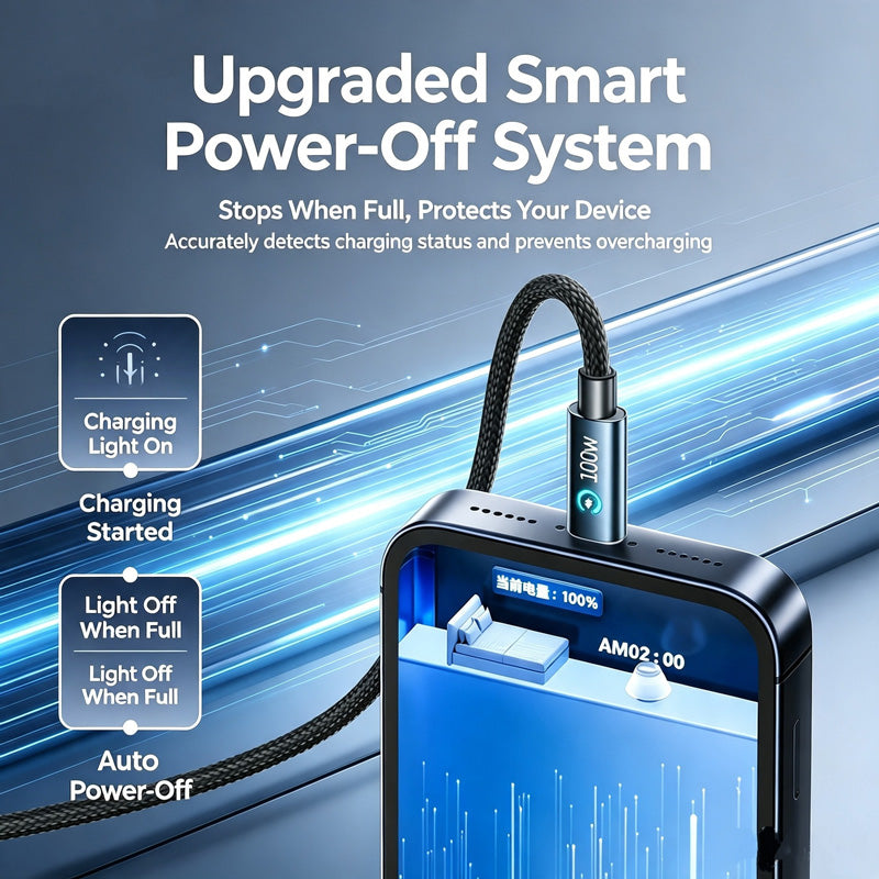 Smart-Auto-Power-Off 100W Woven USB-C Charge Data Cable 1.5m