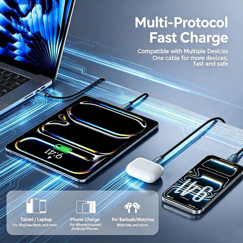 Smart-Auto-Power-Off 100W Woven USB-C Charge Data Cable 1.5m
