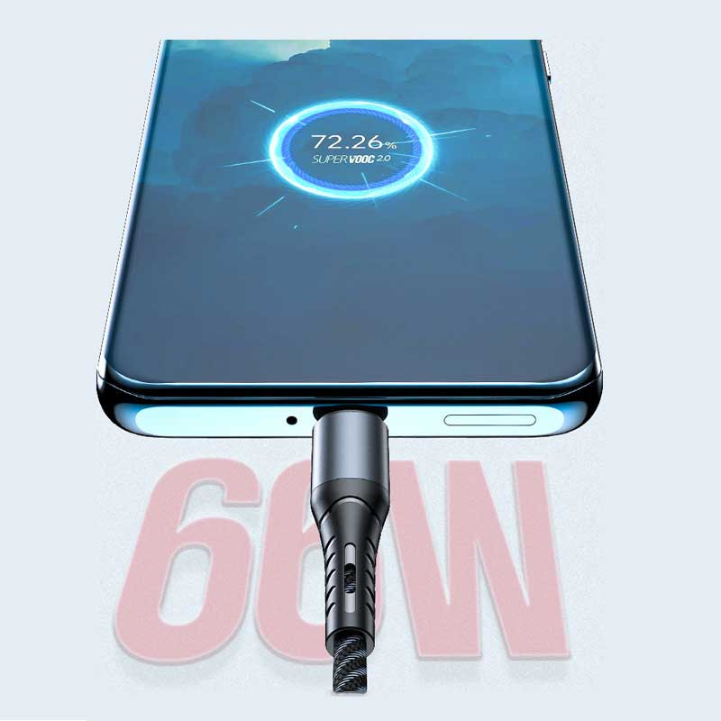 66W Woven Fast Charging Cable with Type C + Micro USB + Lighting Port