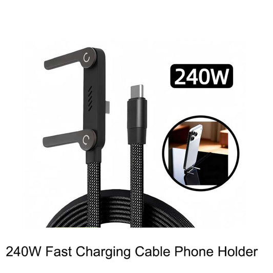 Wholesale 240W Braided Fast Charging Cable with Built-in Foldable Phone Holder