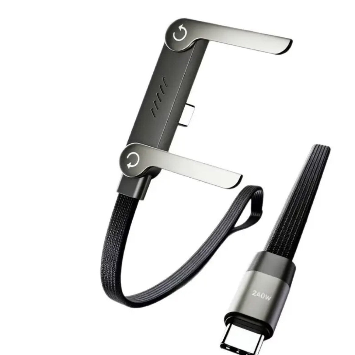 240W Braided Type C Fast Charging Cable Built-in Metal Phone Holder