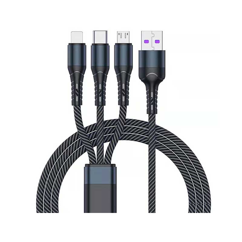 Huimitech 66W Woven Fast Charging Cable with Type C + Micro USB + Lighting Port 01