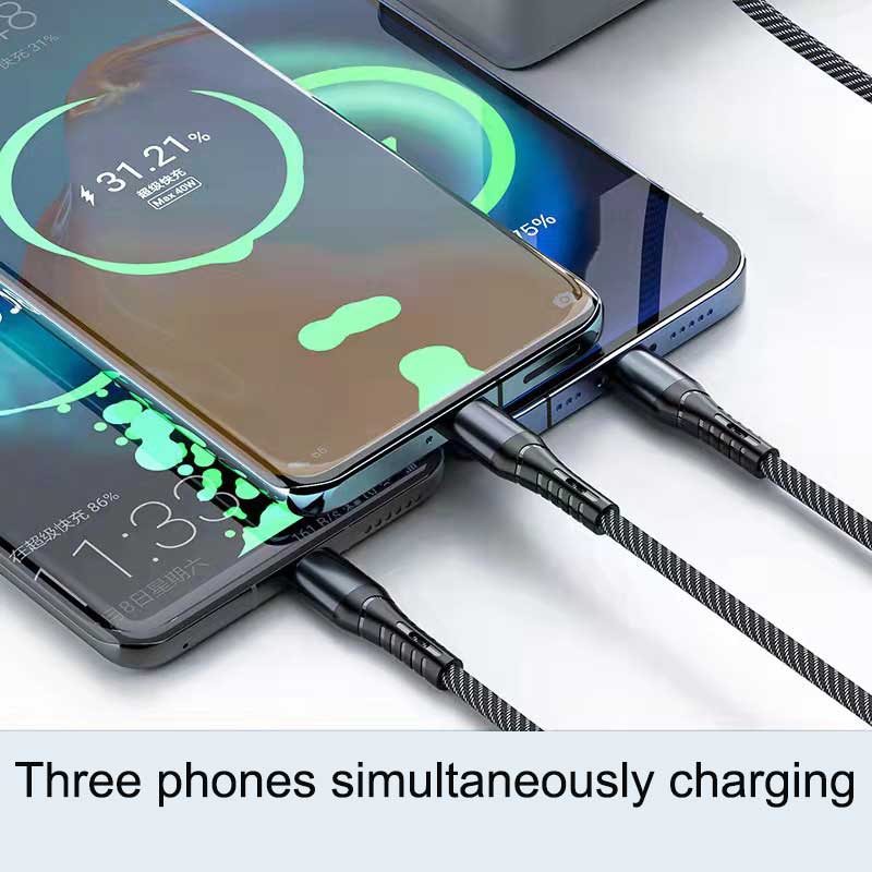 Huimitech 66W Woven Fast Charging Cable with Type C + Micro USB + Lighting Port 03