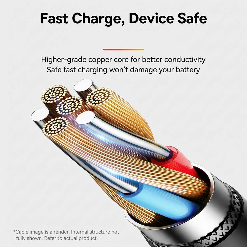 66W Woven Fast Charging Cable with Type C + Micro USB + Lighting Port
