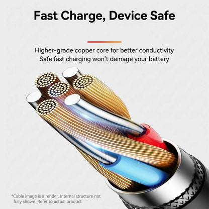 66W Woven Fast Charging Cable with Type C + Micro USB + Lighting Port