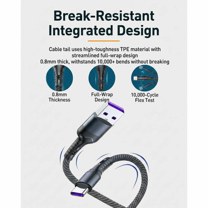 Huimitech 66W Woven Fast Charging Cable with Type C + Micro USB + Lighting Port 05