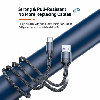Huimitech 66W Woven Fast Charging Cable with Type C + Micro USB + Lighting Port 06