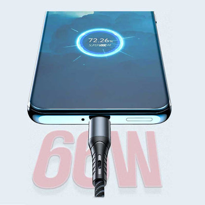 66W Woven Fast Charging Cable with Type C + Micro USB + Lighting Port